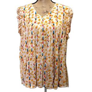 Savanna Jane Sleeveless Peasant Blouse Ruffle Trim Embroidered Plus Size‎ 1X